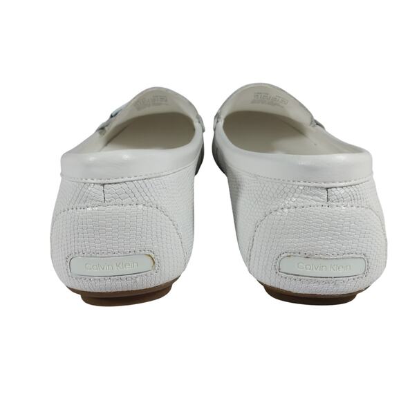 NWOT! CALVIN KLEIN! WHITE GENUINE LEATHER, SNAKESKIN IMPRINT LOAFERS! SZ 7.5M - Picture 11 of 14